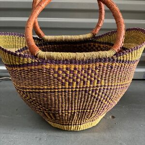 Bolga Tote Handmade in Ghana, Africa Banana Leaf and Elephant Grass-Purple